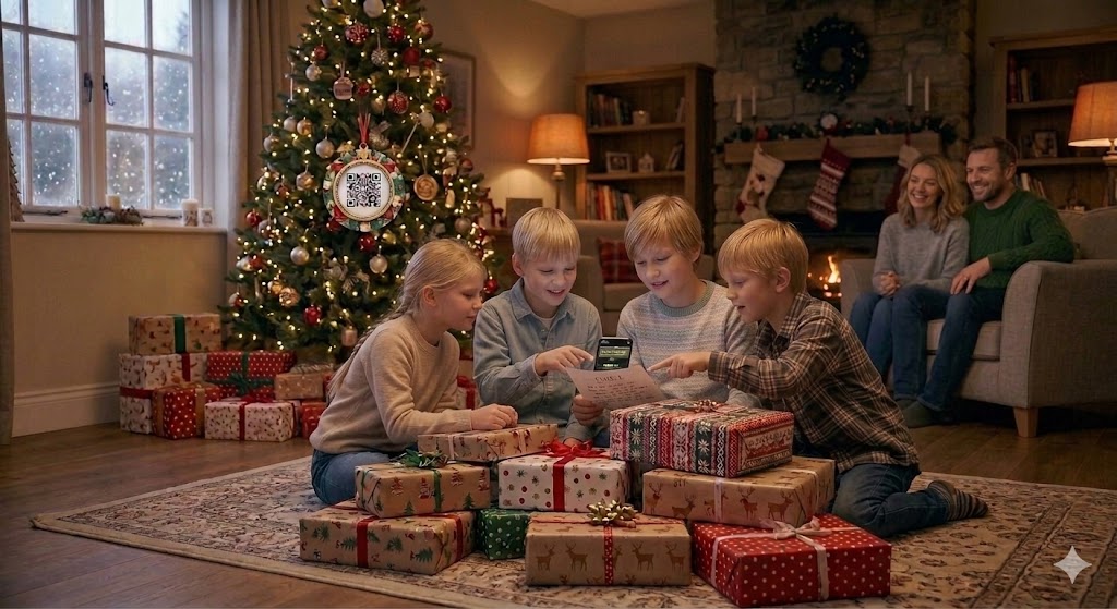 Kids laughing during Christmas puzzle